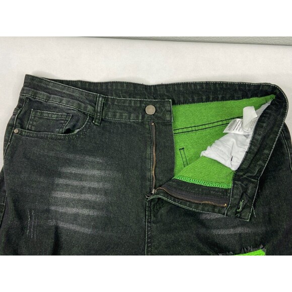 Men 36/29 Black Stretch Denim Jeans Green Distressed Urban Wear - Picture 8 of 9